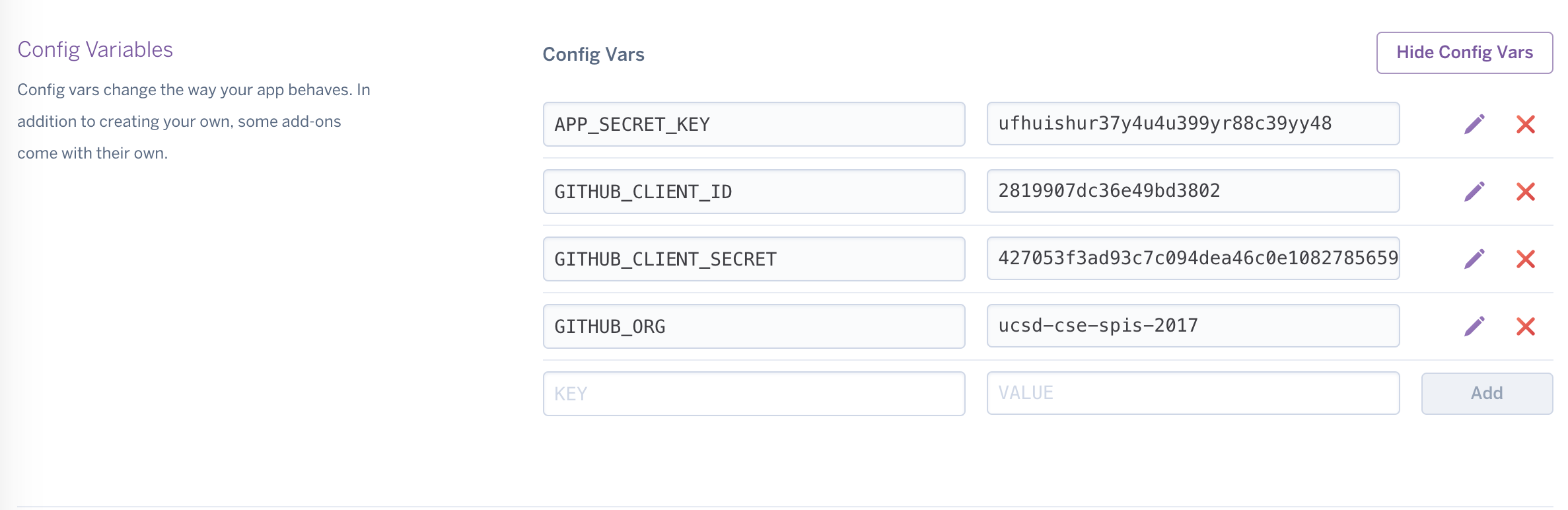 config variables